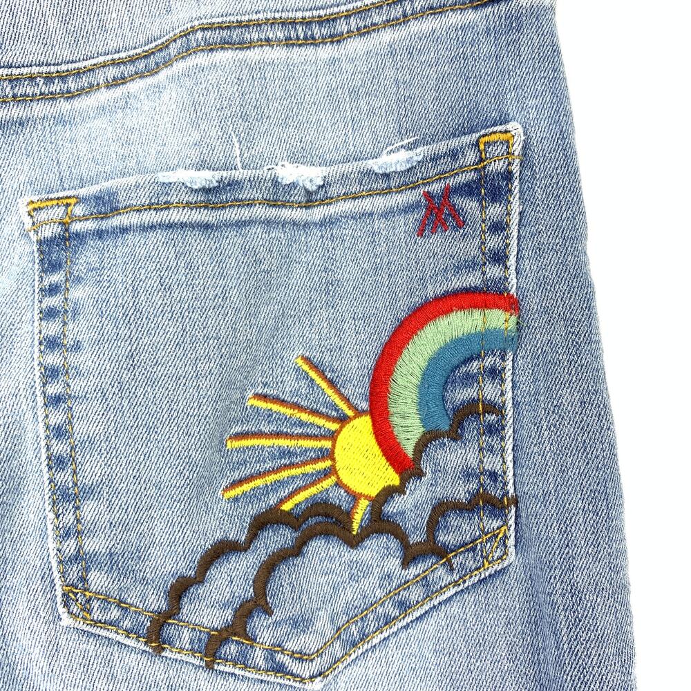 MM Vintage Jeans Women's Sz 26 Distressed Flare Crop Mid Rise Blue Five Pockets - Picture 3 of 8
